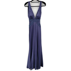 Morgan & Co. Women's 5/6 Navy Sequined Formal Evening Gown Floor Length Prom